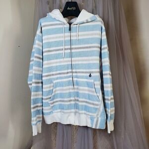 Volcom Collectable Full Zip Striped Hoodie Nautical Skate Retro Y2K Size M
